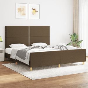 The Living Store Bedframe Donkerbruin Stof - 203 x 186 x 118/128 cm - Verstelbaar hoofdeinde - Met ondersteunende poten - Multiplex lattenbodem - Comfortabele rugondersteuning