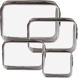 4 stuks toilettas, transparant, waterdicht, make-uptas, vliegtuigtas, make-uptas, TSA-goedgekeurde cosmeticatas, doorzichtig, pvc, reizen, waszakken voor reizen, mannen en vrouwen, zwart, mode