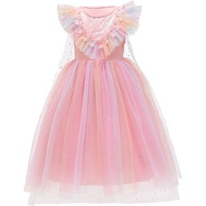 Unicorn - Roze zomerjurk met cape - Prinsessenjurk - Verkleedkleding - Maat 110/116 (4/5 jaar)