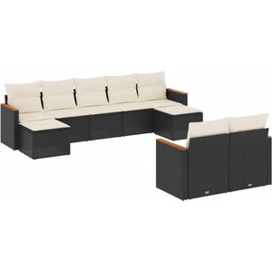 vidaXL 9-delige Loungeset - Poly Rattan Zwart