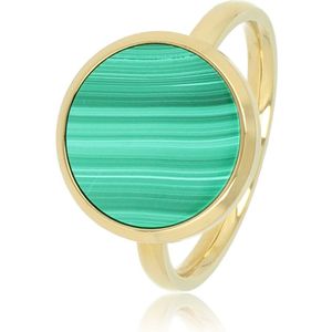 My Bendel - Ring goud met ronde grote Malachite - De aderen in deze groene ring geven de ring een levendige en warme uitstraling - Met luxe cadeauverpakking