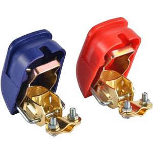 SNQ Batterijclips - 2 stuks -68 × 47 × 26 mm - Sterk en duurzaam - Veelzijdig - Geschikt voor auto's, motoren, vrachtwagens, boten - Rood, Blauw