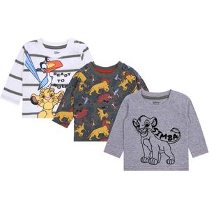 3x shirts met lange mouwen voor jongens in grijs, beige en kaki kleuren - The Lion King DISNEY / 86