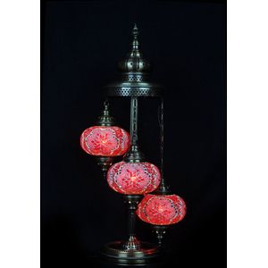 Turkse Lamp - Vloerlamp - Mozaïek Lamp - Marokkaanse Lamp - Oosters Lamp - ZENIQUE - Authentiek - Handgemaakt - Rood - 3 bollen