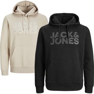 Jack & Jones 2P O-hals hoodies corp logo beige & zwart - S