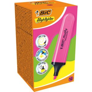 BIC Marking Flat Markeerstiften - Roze - Verpakking met 12 fluostiften- met Modulaire Schuine punt 1,2 mm-4,6 mm