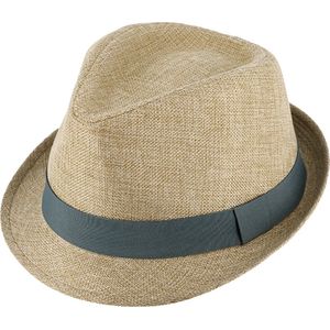 Trilby linnen uni stof hoed met ripband-lint Beige - Maat: 59-L