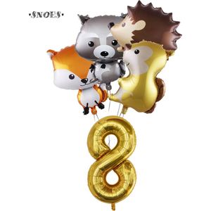 Snoes Ballonnen - Gouden Cijferballon 8 Jaar Set Bosdieren – Dieren Feestpakket - Kinderverjaardag