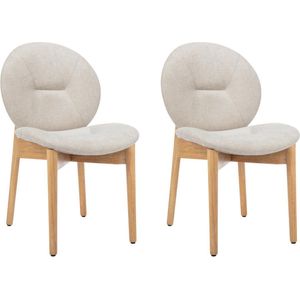 Vente-unique Set van 2 stoelen van stof en heveahout - Beige - ISADIO L 50.5 cm x H 83 cm x D 59.5 cm