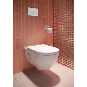 Duravit D-Code toiletzitting, afneembaar, met soft-close mechanisme, stiftsluiting, 360x483mm, overlappend, hoogglans wit, RVS scharnieren, 0028590000