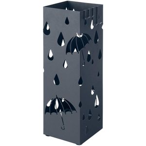 SONGMICS Parapluhouder, metaal, parapluhouder, vierkant, met wateropvangbakje en 4 haken, 15,5 x 15,5 x 49 cm, antraciet
