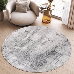 Tapiso Sky Rond Vloerkleed Hoogpolig Lichtgrijs Shaggy Woonkamer Tapijt Maat- 200x200