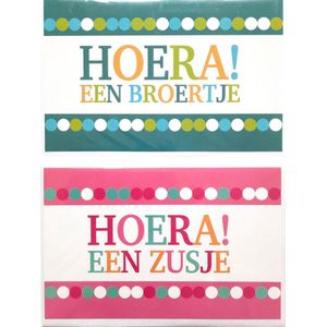 2 Wenskaarten - Geboorte Kaarten – Hoera een Broertje + Hoera een Zusje – 12 x 17 cm