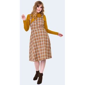 Voodoo Vixen - Plaid Pinafore Flare jurk - XXL - Bruin