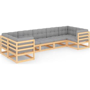 vidaXL - 7-delige - Loungeset - met - kussens - massief - grenenhout