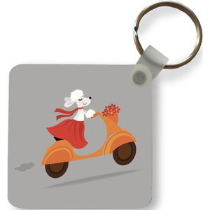 Sleutelhanger - Uitdeelcadeautjes - Illustratie van een hond op een Vespa - Plastic