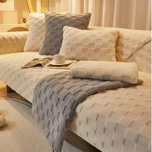 E-Shop4u® - Bankhoezen - Pluche Nordic Bankhoes - 110x180cm - Khaki