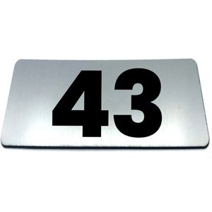 Nummerplaatje 43 - 80 x 50 x 1,6 mm - RVS-look geborsteld - Incl. 3M-tape | Nummerbordje - Deur en kamernummer - brievenbusnummers - Gratis verzending - 5 jaar garantie | Gratis Verzending