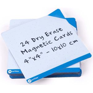 Rewrities Notes - 24 blauwe Dry Erase magneetkaarten 10 x 10 cm - met whiteboard marker & Rewipie - Herbruikbare notities voor whiteboard, taken, planning, projecten, organisatie