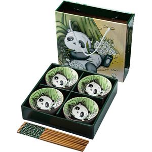 Set Kommen set met Panda's - Keramiek kommetjes met Eetstokjes - Chinese schaaltjes voor rijst, saus, snacks