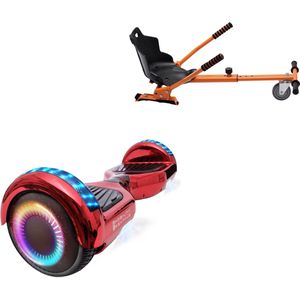 E-Mobility Rentals Hoverboard Met Hoverkart Oranje - Regular Neon Rood - Verlengde Afstand - 6.5'' Wielen - Oxboard - 15kmh - Bluetooth Speakers - LED Verlichting - UL2272 Gecertificeerd - Anti lek banden - Cadeau voor Kinderen