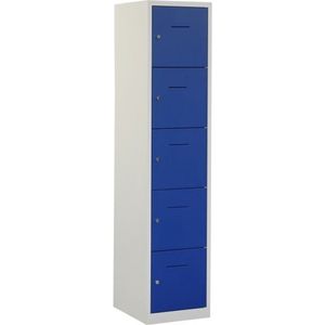 Industri�ële locker garderobekast 5 deurs (190x41,5x45 cm) Lichtgrijs hangoogsluiting (excl. hangslot)