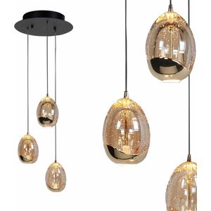 Sierlijke ronde hanglamp Golden Egg | 3 lichts | goud / zwart | glas / metaal | 150 cm lang | eetkamer / woonkamer / kantoor lamp | modern / sfeervol / romantisch design