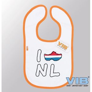 VIB® - Slabbetje Luxe velours - I Love Holland met Klomp (Wit-Oranje) - Babykleertjes - Baby cadeau - EK voetbal 2024 - EK voetbal versiering - Europees kampioenschap voetbal