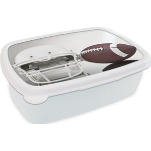 Broodtrommel Wit - Lunchbox - Brooddoos - American Football uitrusting in een studio - 18x12x6 cm - Volwassenen