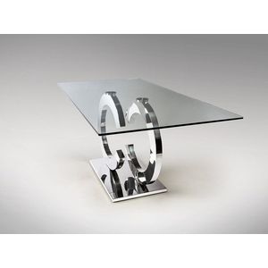 CoCo eettafel - design RVS eetkamertafel 200x100 | CoCo dining table stainless steel - gepolijst roestvrij stalen frame met gehard glazen blad