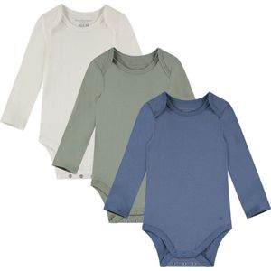 Bamboo Basics Bobby - Bamboe Baby Meegroei Romper (Multipack 3 stuks) - Lange Mouwen - Zijdezacht - Ademend - Wit, Groen & Blauw - 80