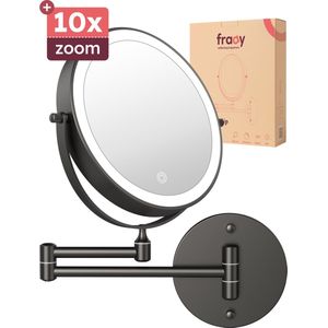 Fraay® Make Up Spiegel met LED Verlichting - 10x Vergroting - Vergrootspiegel met Licht - Oplaadbaar - Scheerspiegel - Badkamerspiegel - Zwart