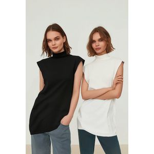 Trendyol Vrouwen Standaard mouw Basis Zwart-wit 2-pack met opstaande kraag, mouwloos ondergoed, voering, tuniek TCTSS21UK0033