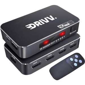 Drivv. HDMI Switch - 5 Ingangen 1 Uitgang - 4K 60Hz - Zwart