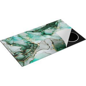 Chefcare Inductie Beschermer Abstracte Kunst - Blauwe Marmer met Goud - 90x55 cm - Afdekplaat Inductie - Kookplaat Beschermer - Inductie Mat