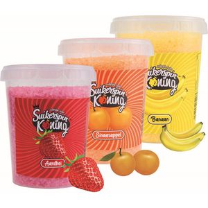 Suikerspin Suiker - Aardbei - Sinaasappel - Banaan - 3 potten x 400 gram - Fruit combo 8
