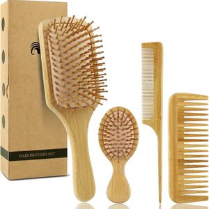 100% bamboe haarborstels en kam set van Combetter, kam voor vrouwen en ontwarren, geweldig op alle haar, milieuvriendelijk en handgemaakt voor vrouwen, mannen en kinderen