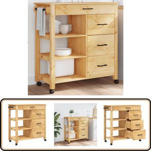 vidaXL Keukentrolley MONZA - 84x40x90 cm - Grenenhout Keuken Trolley - Keukenkasten - Grenoblehouten Kast - Vintage Keuken - Opbergkast