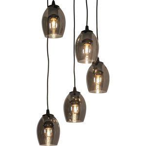 Lumidora Hanglamp 74724 - BLAKELY - 5 Lichts - E27 - Zwart - Grijs - Metaal - ⌀ 42 cm