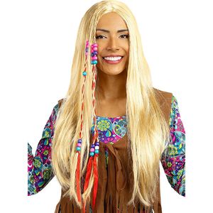 FUNIDELIA Blonde Hippie pruik voor vrouwen en mannen De jaren '60