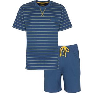 MEQ Heren Shortama - Pyjama Set - 100% Katoen - Korte mouw - Blauw - Maat XL