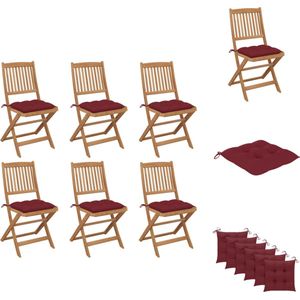 vidaXL Tuinstoel - Tuinstoelen - Tuin Stoel - Tuin Stoelen - Tuinstoelen 6 st inklapbaar met kussens massief acaciahout