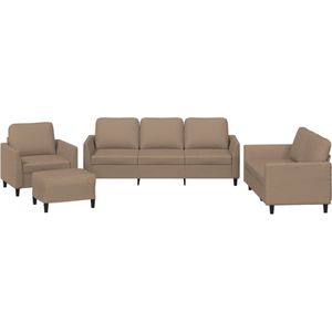 vidaXL 4-delige Loungeset Kunstleer Cappuccino Loungeset - Woonkamer Meubels - Lounge Set - Buitenmeubilair - Tuinlounge