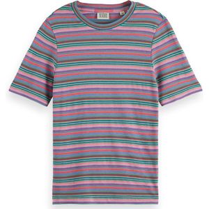 Scotch & Soda Textured stripe slim fit t-shirt Dames T-shirt - Maat XL