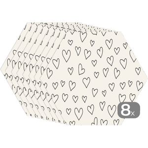 Placemats hexagon - Onderleggers placemats - Placemat zeshoek - Valentijn cadeautje voor hem - Liefde - Koppel - Design - 8 stuks