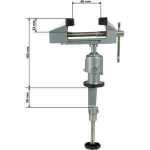 Bankschroef 70 mm 360° draaibaar met kogelgewricht tafelbankschroef