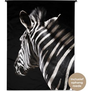 Wandkleed Dieren op een zwarte achtergrond - Hoofd van zebra op zwarte achtergrond Wandkleed katoen 150x200 cm - Wandtapijt met foto