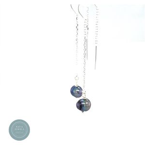 Pat's Jewels Oorbellen Dames - Doortrek oorbellen - Oorketting - blauwe  Parel - 925 zilver