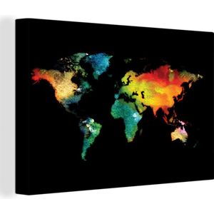 Canvas Wereldkaart - 180x120 - Wanddecoratie Wereldkaart - Waterverf - Kleuren