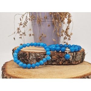 Handgemaakte Natuursteen Armbanden "" Blauwe Agaat "" 10 mm - Met Natuursteen Hanger - Een bijzonder cadeau voor vrienden en familie